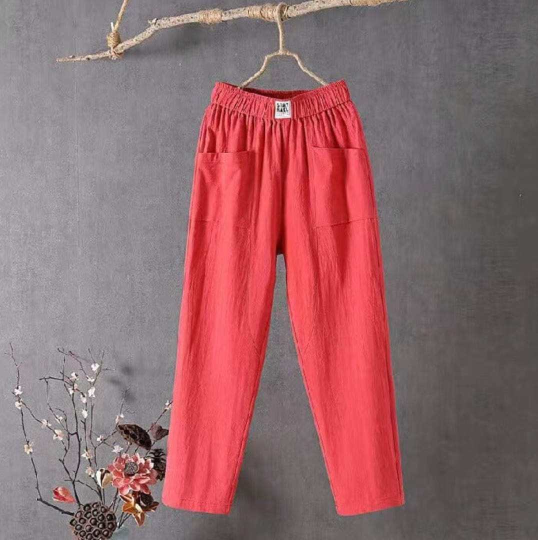 MARIKA - Linnen broek met elastische tailleband