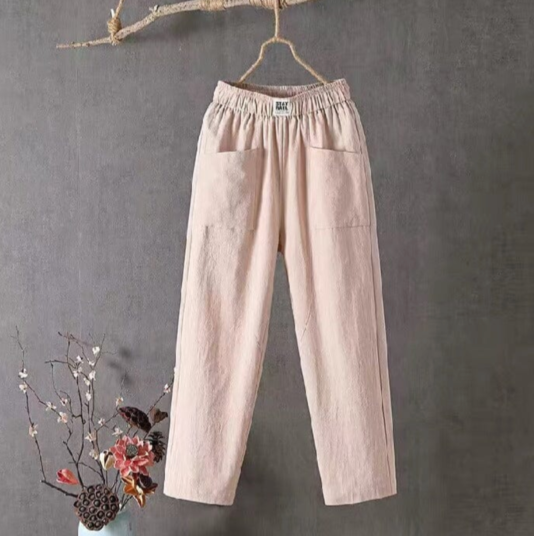 MARIKA - Linnen broek met elastische tailleband