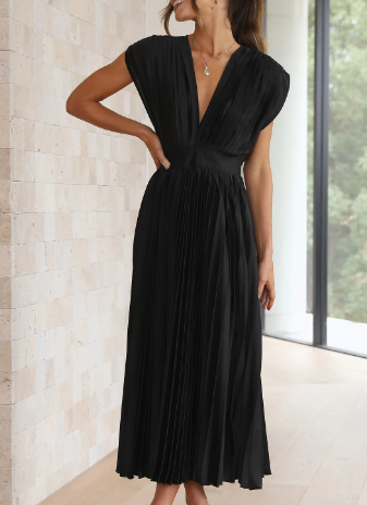 Bliss Effen lange jurk met korte mouwen