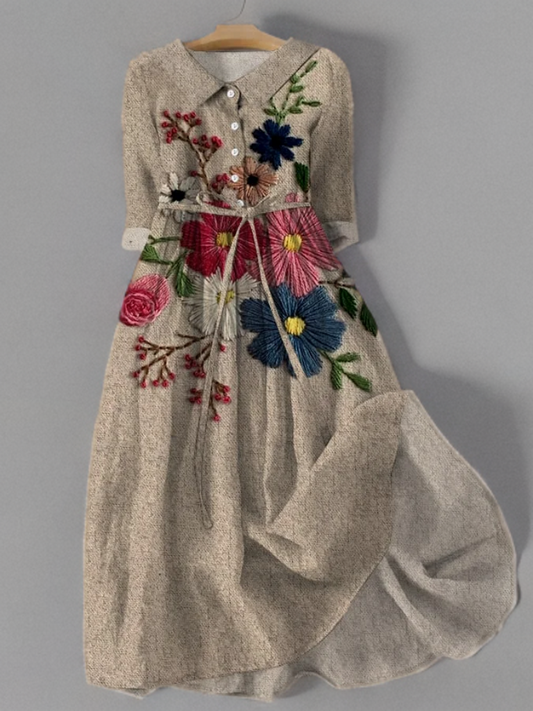 Brianna Vintage jurk met zakken in botanisch kant