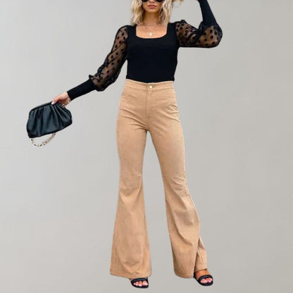 Emma | Hoge Taille Flared Broek | Retro Elegantie | Zachte Katoenmix