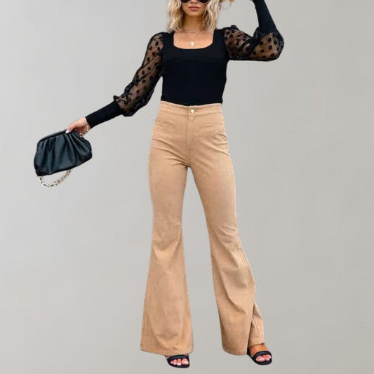 Emma | Hoge Taille Flared Broek | Retro Elegantie | Zachte Katoenmix