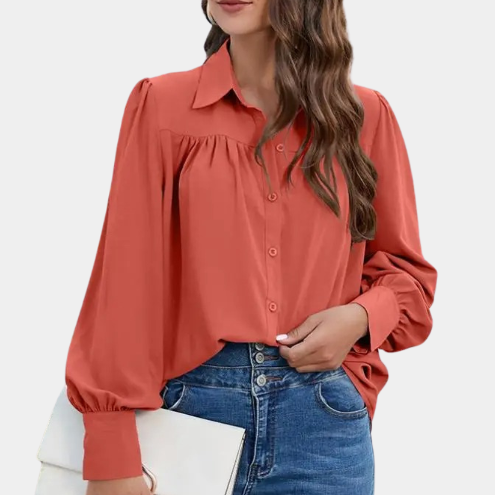 Vera - Geplooide damesblouse met lange mouwen