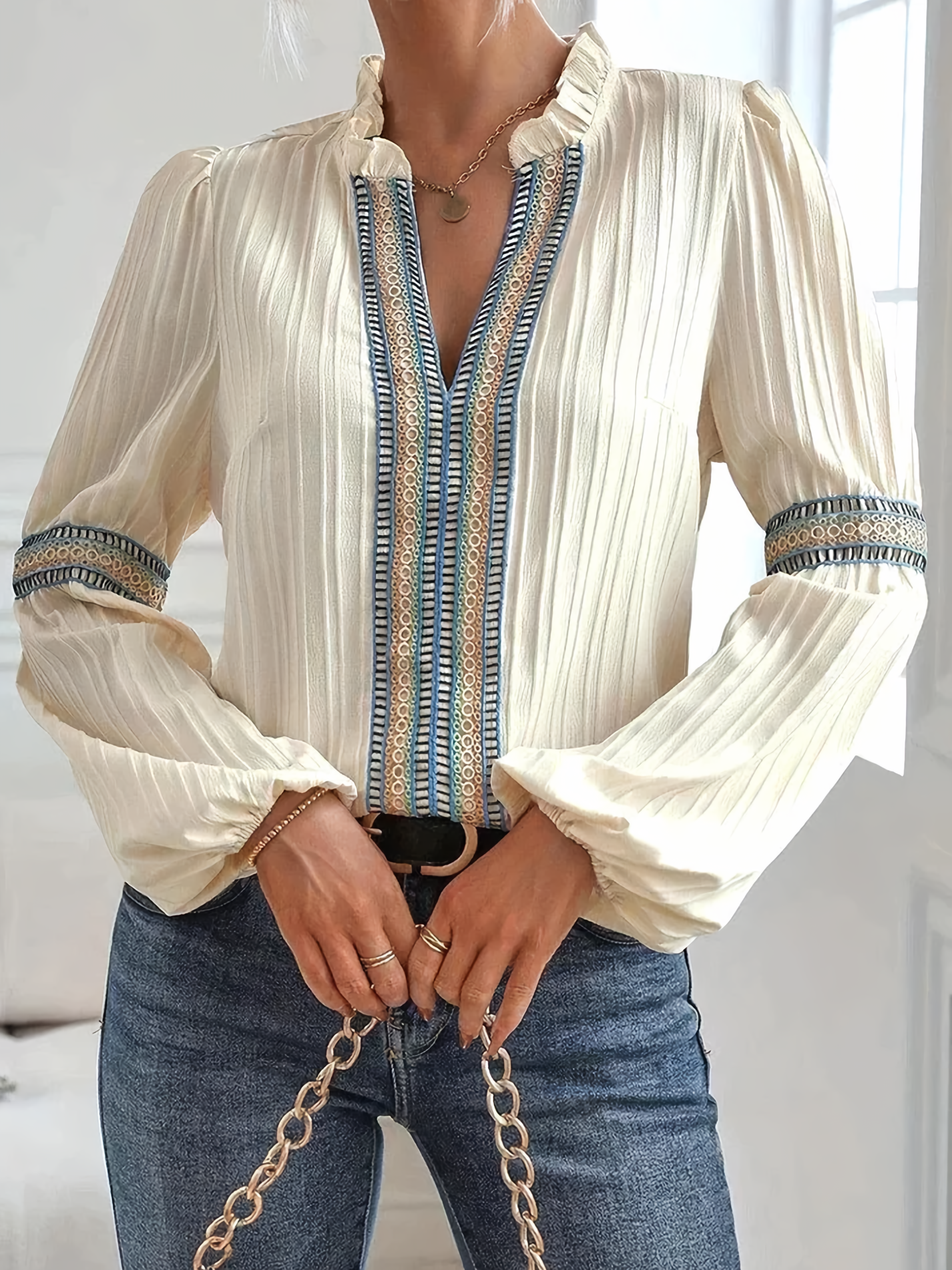 Damesblouse met kanten rand