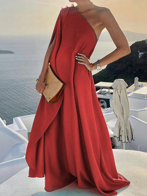 Asymmetrische lange zwangerschapsjurk met open rug en één schouder