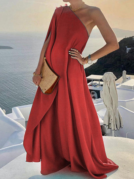 Asymmetrische lange zwangerschapsjurk met open rug en één schouder