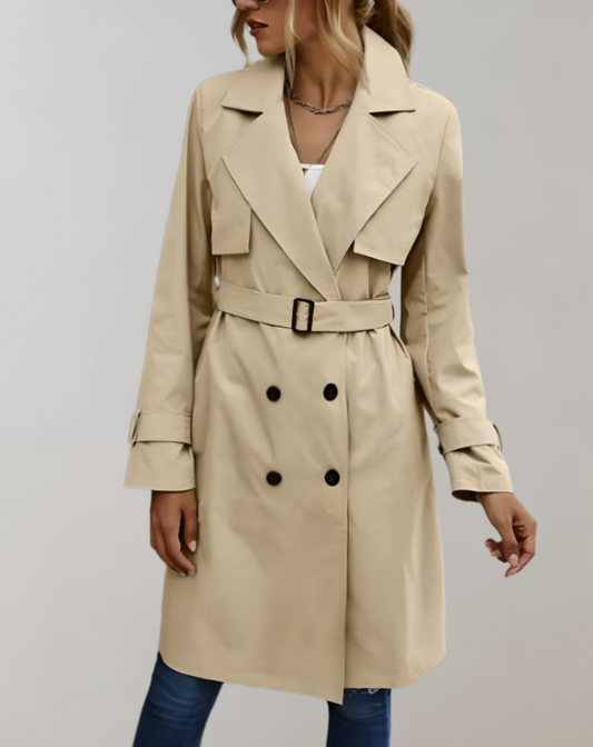 Lange trenchcoat voor dames met ceintuur en knopen