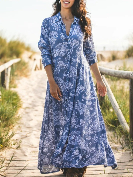Carmelie Jurk met lange mouwen, bloemenprint en vhalslijn