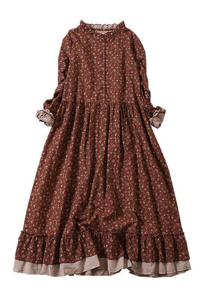 Carrie Jurk met ruches, patches en herfstprint, lang, lange mouw