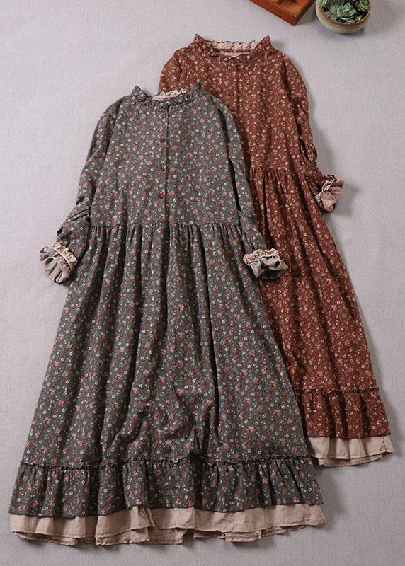 Carrie Jurk met ruches, patches en herfstprint, lang, lange mouw