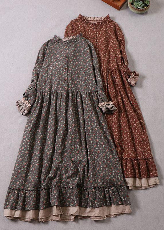Carrie Jurk met ruches, patches en herfstprint, lang, lange mouw