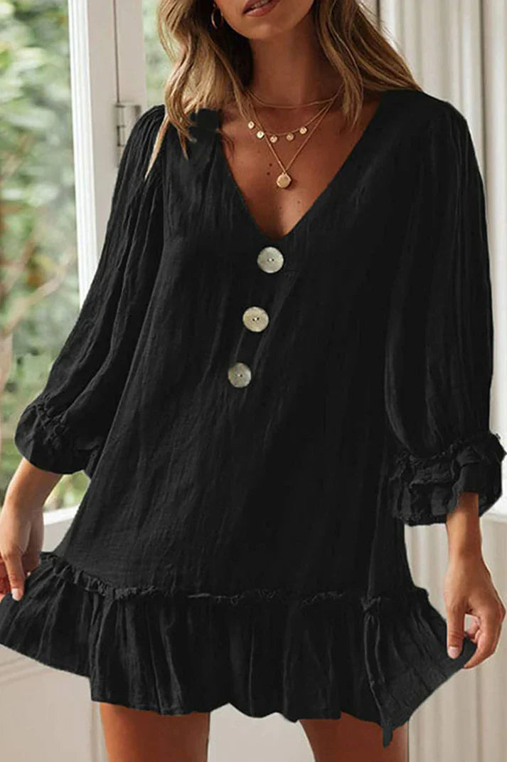 Carrol Vhals jurken met effen patchwork, modieuze eenvoud