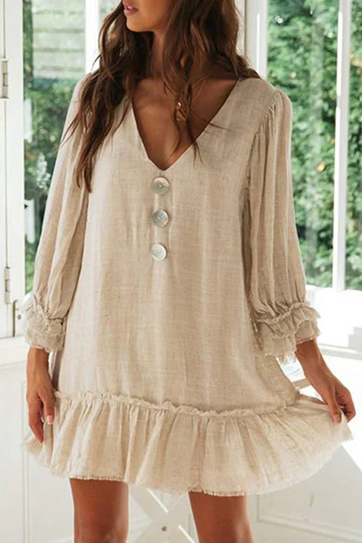 Carrol Vhals jurken met effen patchwork, modieuze eenvoud