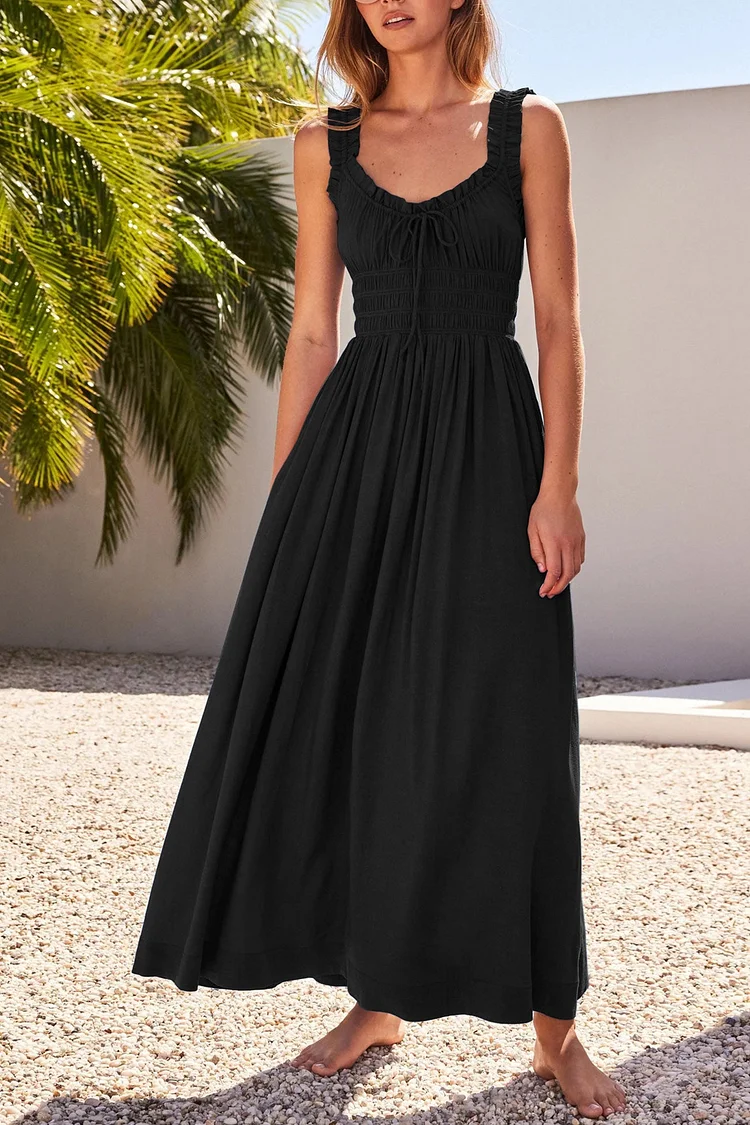 Carson Gesmokte Vhals midijurk met strik