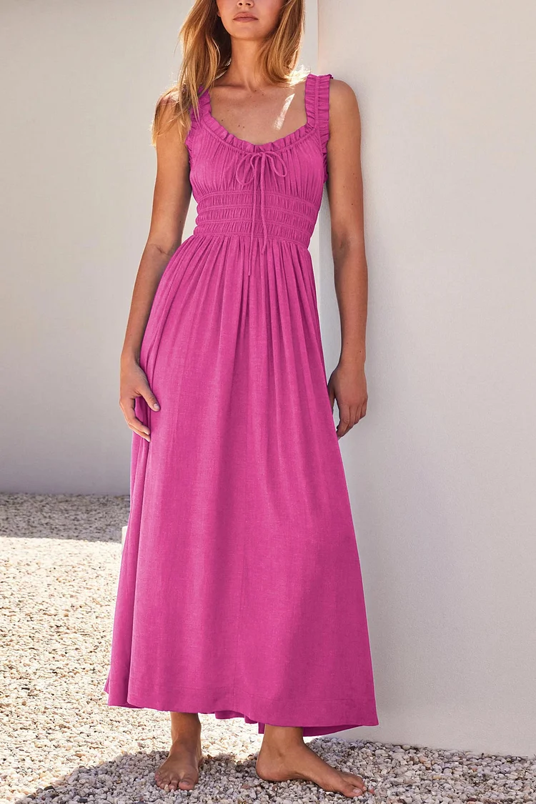 Carson Gesmokte Vhals midijurk met strik