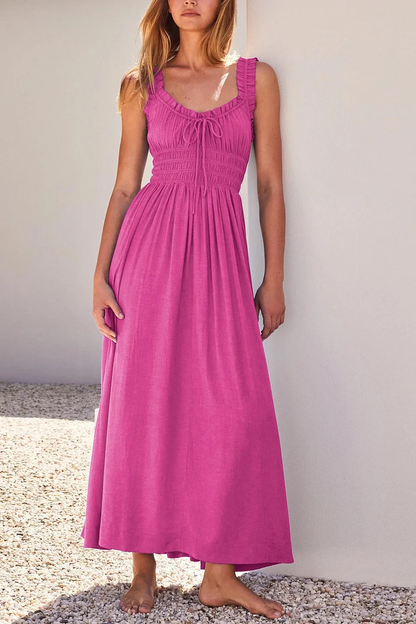 Carson Gesmokte Vhals midijurk met strik