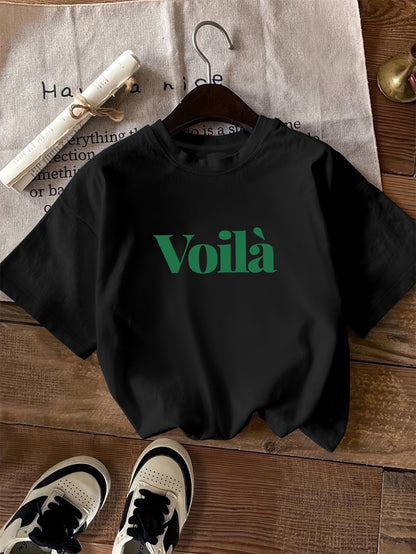 Casual grafisch T-shirt - Voilà Tekstopdruk & Ronde Hals Ontwerp