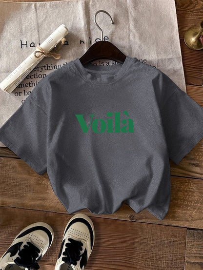 Casual grafisch T-shirt - Voilà Tekstopdruk & Ronde Hals Ontwerp