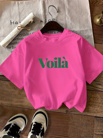 Casual grafisch T-shirt - Voilà Tekstopdruk & Ronde Hals Ontwerp