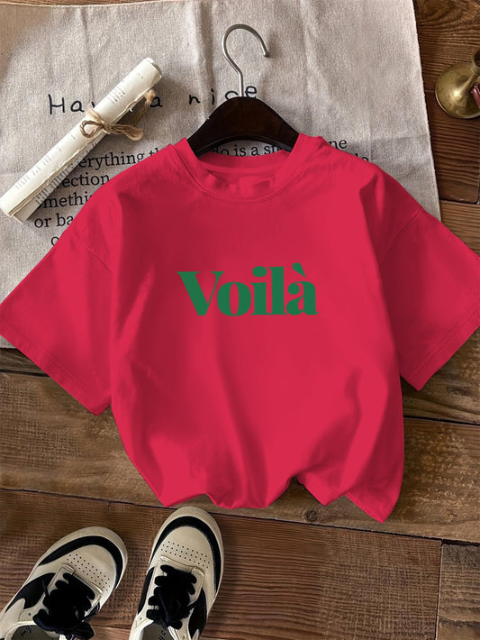 Casual grafisch T-shirt - Voilà Tekstopdruk & Ronde Hals Ontwerp