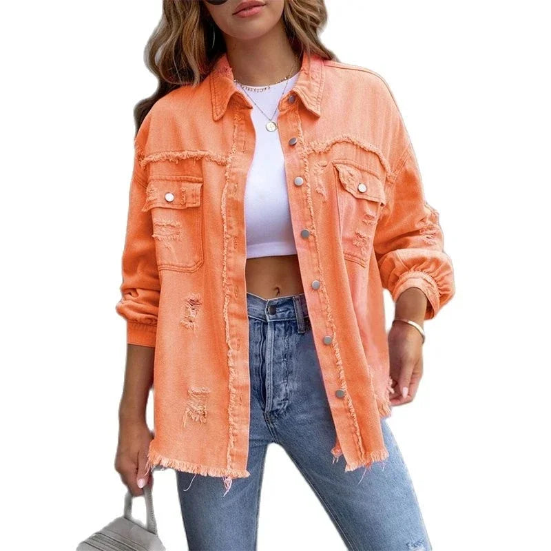 Angela - casual gescheurd oranje zomerjack