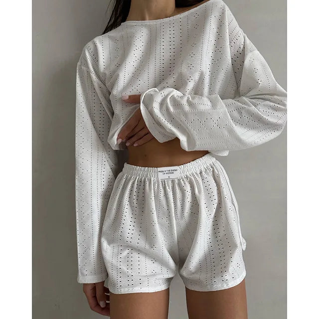 Casual truien en shorts tweedelige set