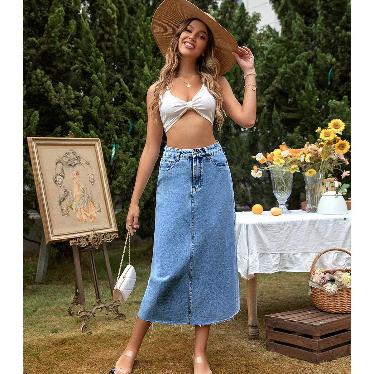 Dames denim maxi-rok