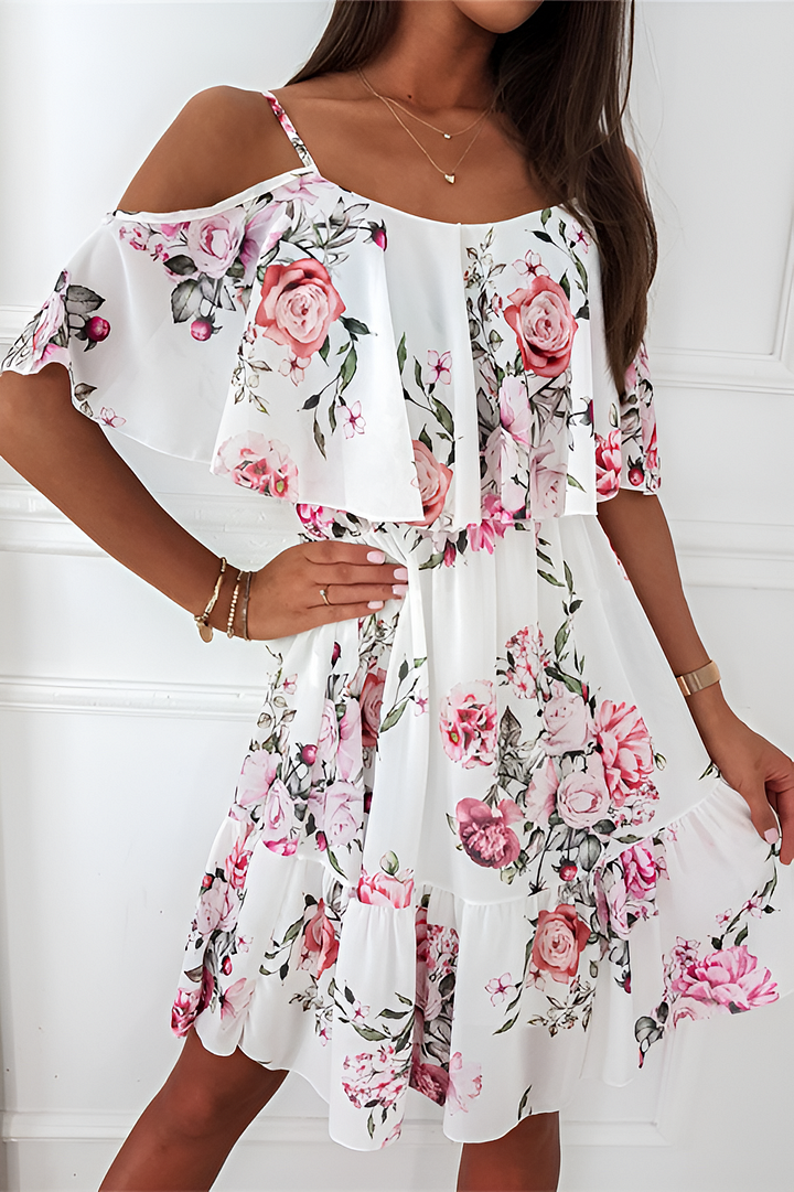 Dimity Strapless chiffon jurk met offtheshoulder print