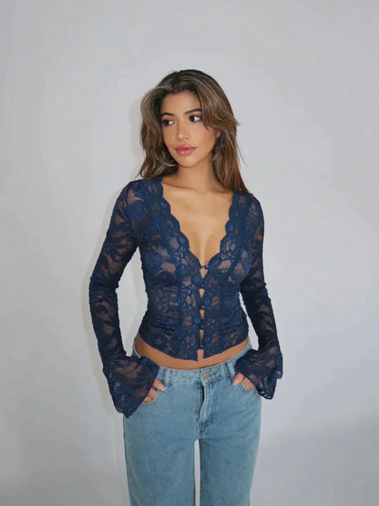 Carina - Moderne mode Kanten top Blouse