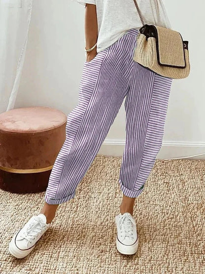 Gestreepte stoffen broek voor dames