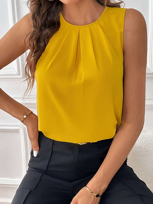 Effen Crew Neck Blouse - Tucked Design & Ademend Stof