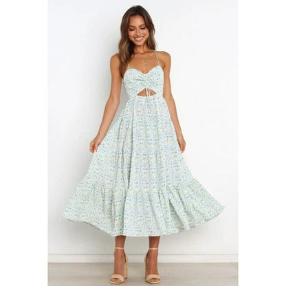 Lange jurk met bloemenprint en dunne bandjes voor een frisse look