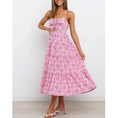 Lange jurk met bloemenprint en dunne bandjes voor een frisse look