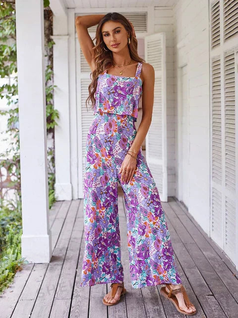 Élise - Bloemen Jumpsuit met Wijde Pijpen