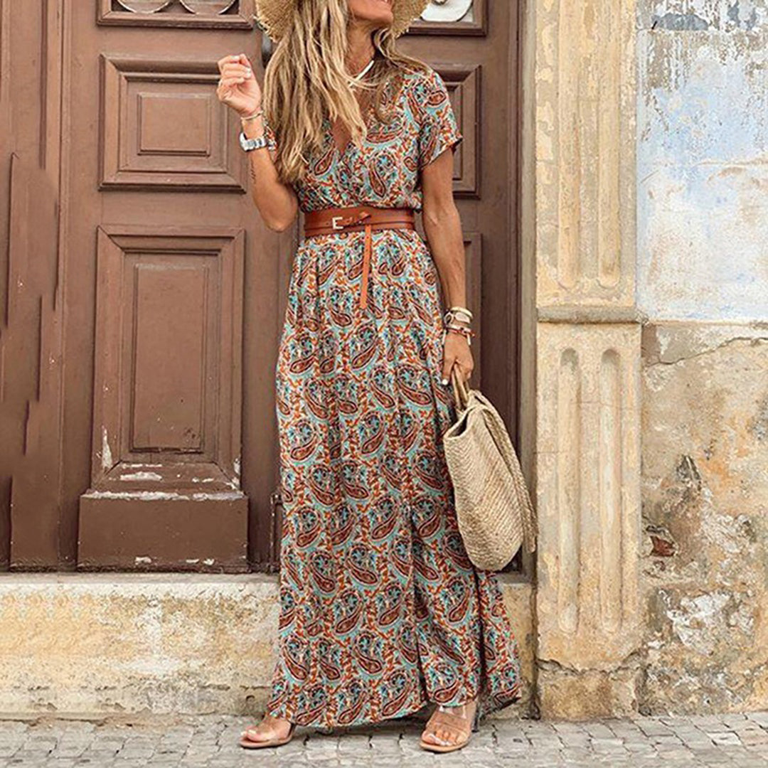 Elegante V-hals boho maxi jurk