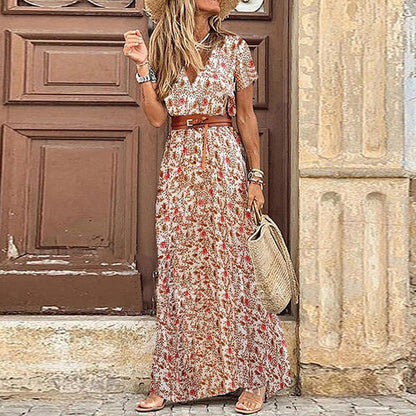 Elegante V-hals boho maxi jurk