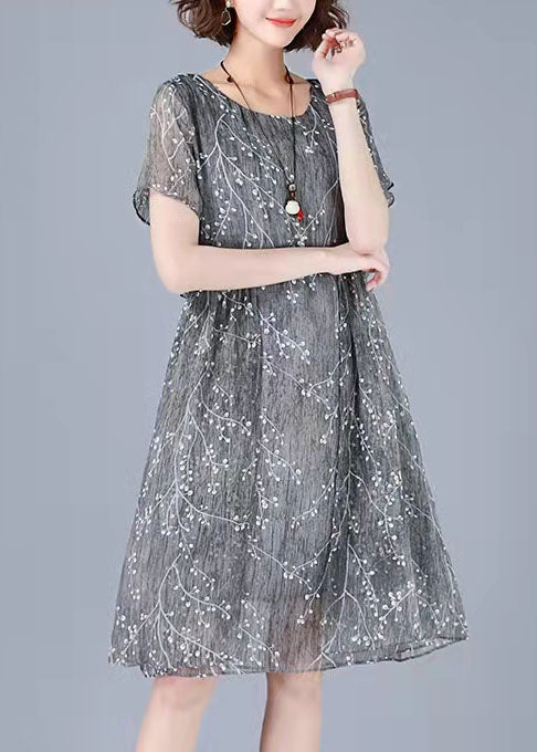Ephentia Patchwork jurk met borduursel en halve mouwen, tweedelig