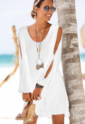 Ethel Casual gebreide jurk met ronde hals en lange mouwen, plus size, effen en vintage