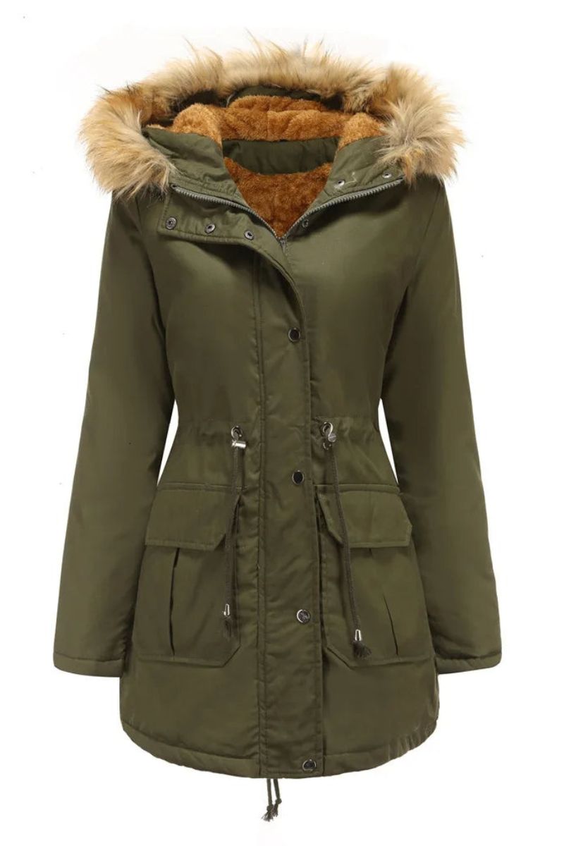 Winterparka met capuchon van imitatiebont voor dames - Fiene