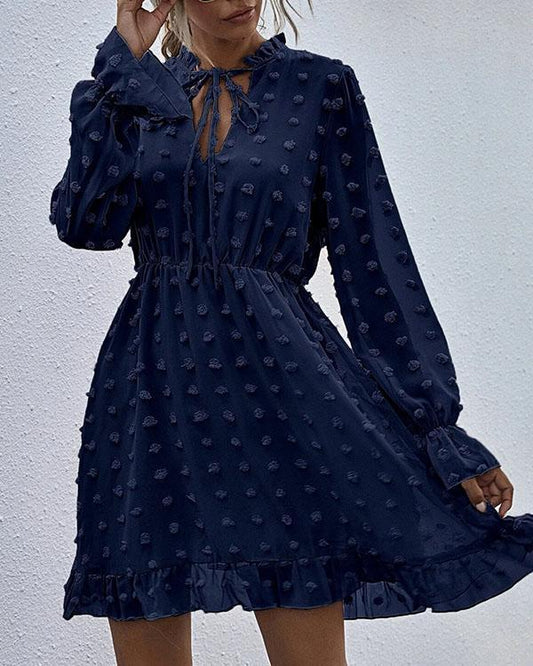Faisha Modieuze chiffon kanten jurk met ruches in de taille