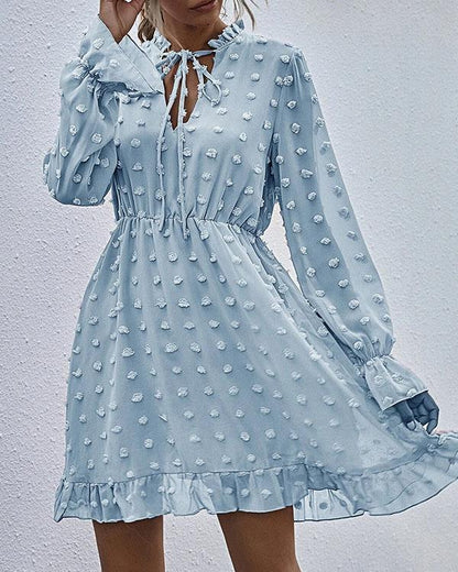 Faisha Modieuze chiffon kanten jurk met ruches in de taille