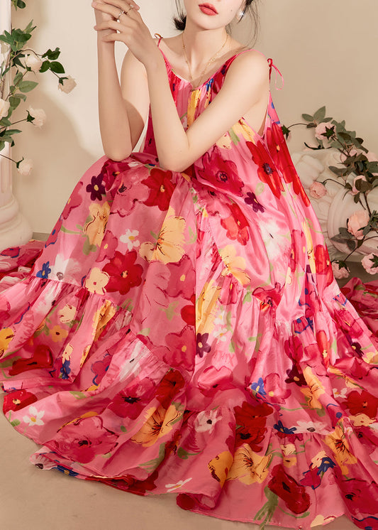 Fraira Losse Katoenen Strapless Jurk met Roze Print