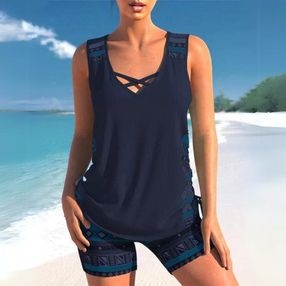 Freya - Tankini met Geometrische Print en V-halslijn