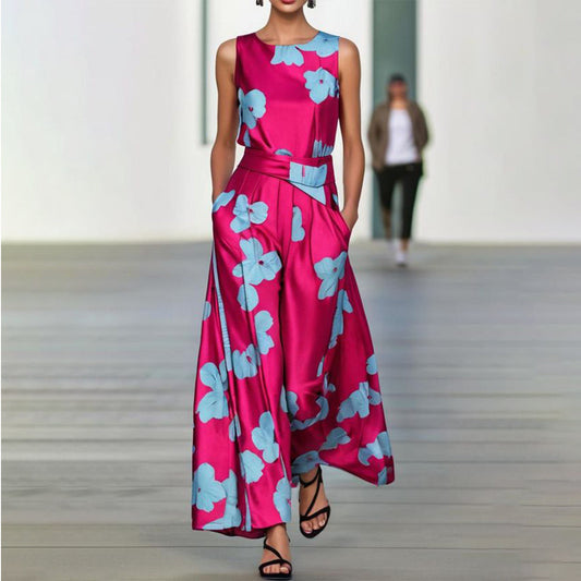 Friva Roze en rode mouwloze maxi jurk