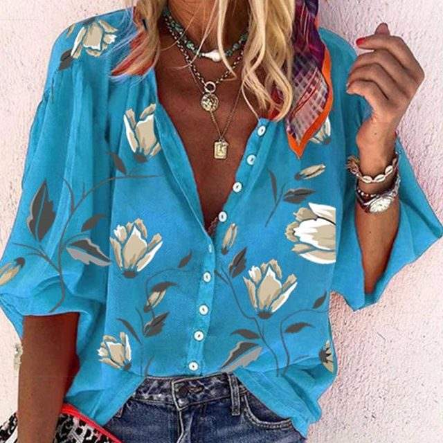 Blouse Dames Bloemenprint Luchtig en Comfortabel Ideaal voor Zonnige Dagen