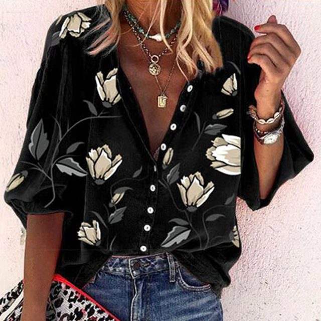 Blouse Dames Bloemenprint Luchtig en Comfortabel Ideaal voor Zonnige Dagen