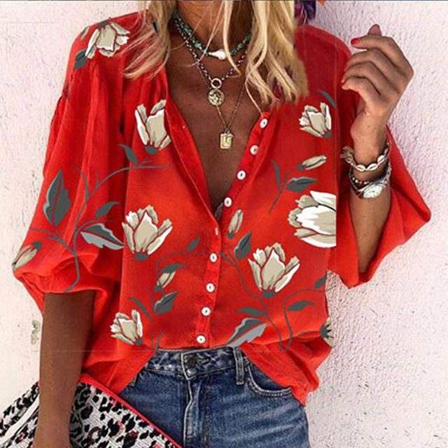 Blouse Dames Bloemenprint Luchtig en Comfortabel Ideaal voor Zonnige Dagen