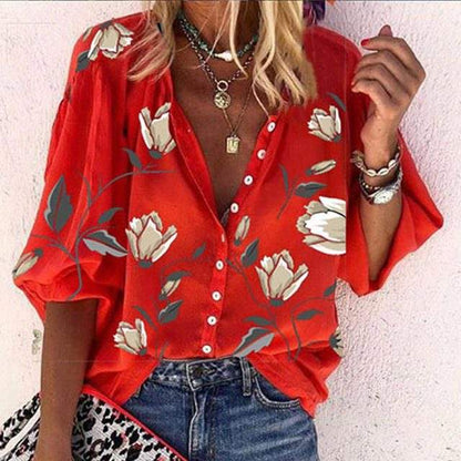 Blouse Dames Bloemenprint Luchtig en Comfortabel Ideaal voor Zonnige Dagen