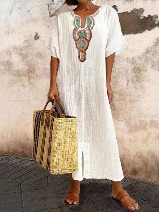 Giulette Casual jurk met Vhals en korte mouwen voor dames in effen kleur