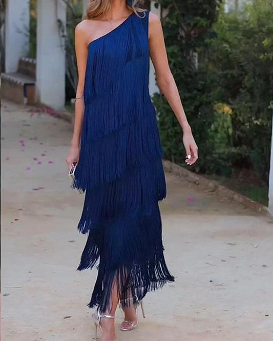 Graciela Elegante jurk met franjes en open schouders